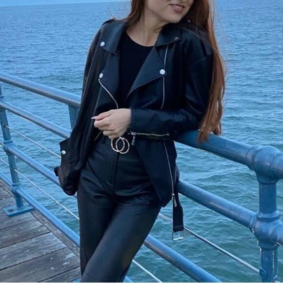 Angmifer Faux Leather Black Jacket Size M - Picture 5 of 11